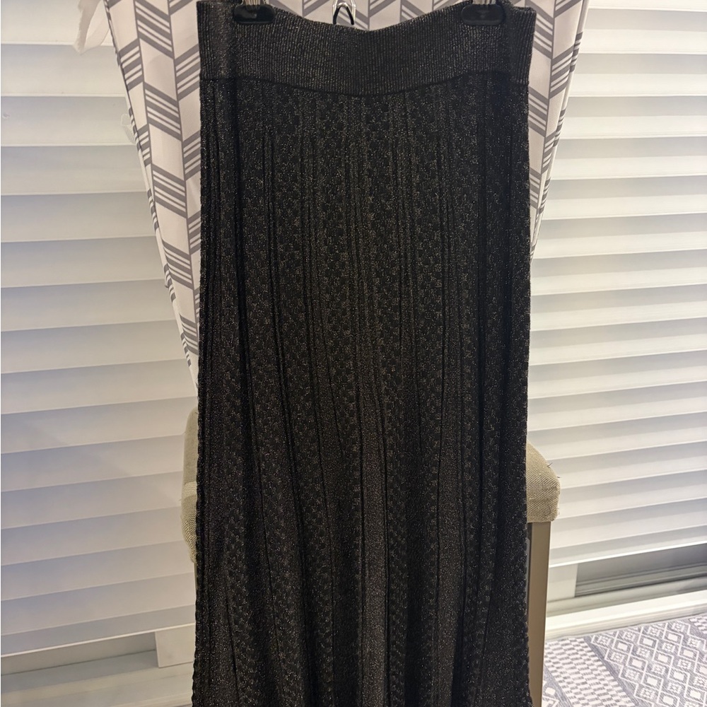 Nanette Lepore Black Metallic Pleated Midi Skirt | Size S